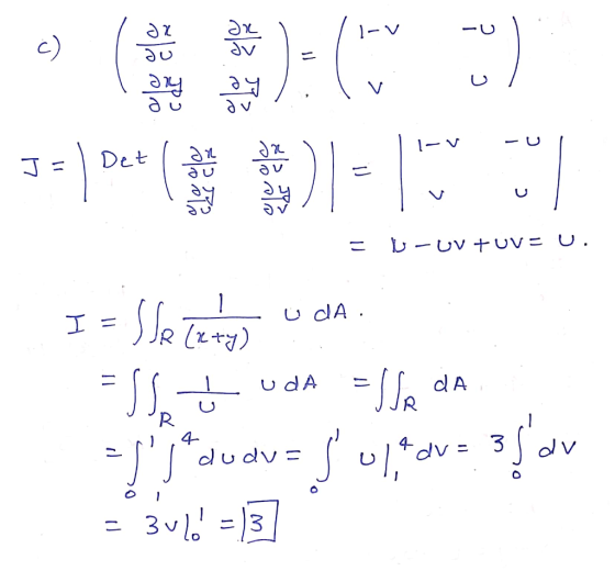 c) y 함기-10 0 U Det b -Uv +uV= U. - Sa 1 clA UdA R 4- dudv 4 dv 3 7