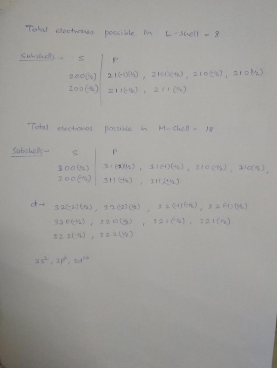 TOtat elechoue) possible, in L-suell『8 200(A)| 211(-4) , 2 , , (A) Total electonos possible in M shel 18 ker 300 (h) | 3(1)(