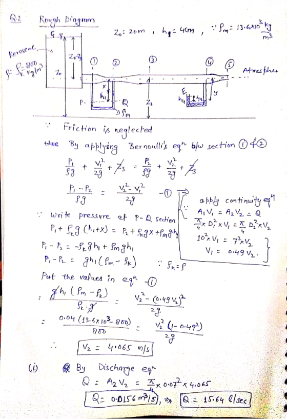 hi Friction neglected Bernoulli, egnb 4, sect トklyng Put the valves in e -0 2. 2. V2 4,065 미