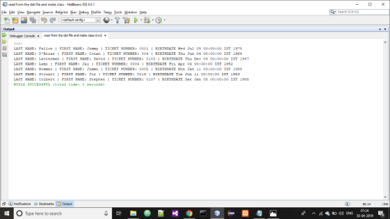 read from the dat file and make class NetBeans IDE 8.0.1 Search (Ctrl+1) File Edit View Navigate Source Refactor Ru Debug Pro