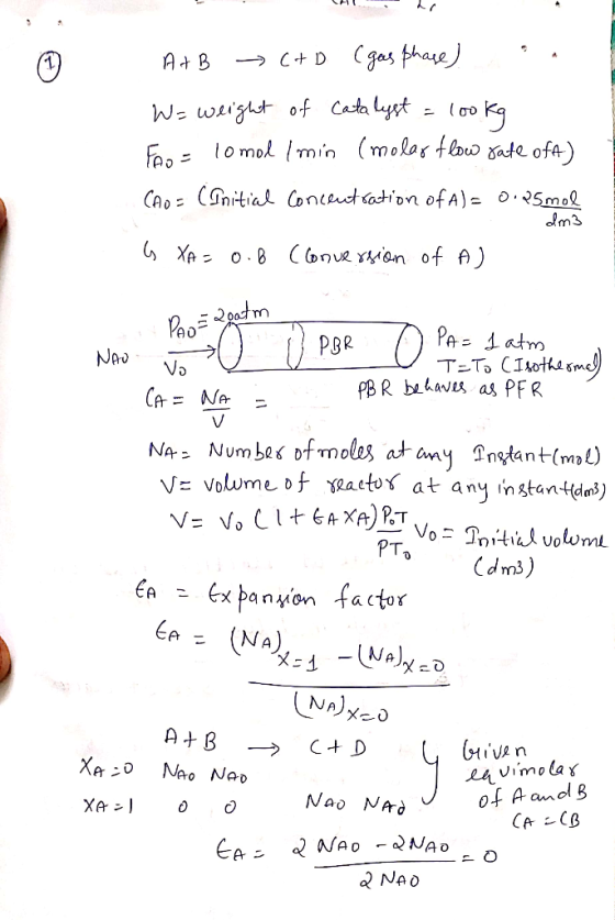 gas phase At B C D Ws wightof Cata lyt lo mok min (molas tlow gate oft) CAo CGnitia Contectation of A)= 05moQ dm3 XAo 8 Conue