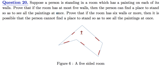 Question 20. Suppose a person is standing in a room which has a painting on each of its walls. Prove that if the room has at