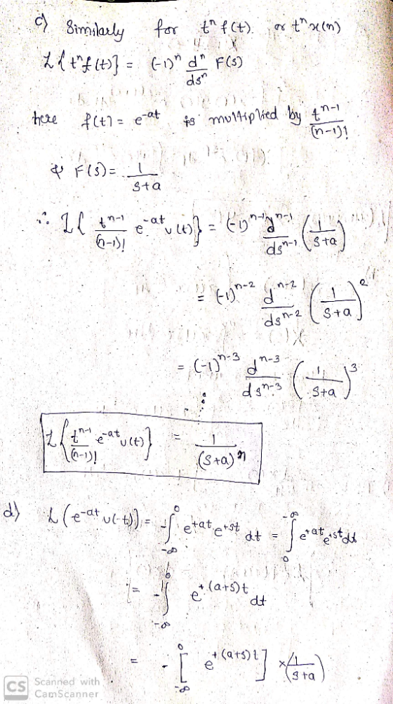 Stralaly for tf(t) ED d F(s) ds hore smu4ipied by t- F()= 3ta at 6-)! Sta ds n-2 dsn-2 1X S+a n-3 n-3 Sta at \e-1)! (Sra) +
