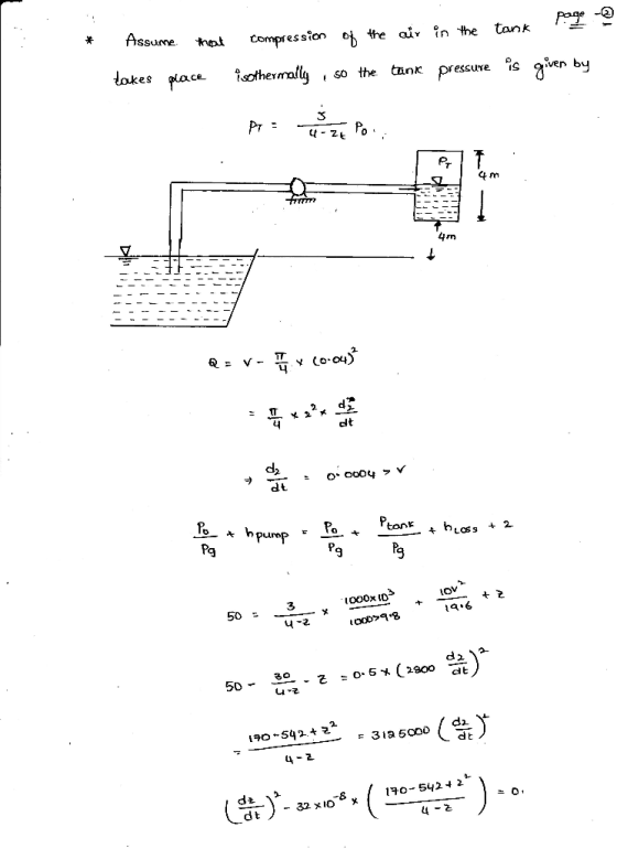 Pagr e * Asume oprssin oj he air in the tank es sion D takes race thermally : so the tarr pressure %; given by ㄐ elt Po hpump