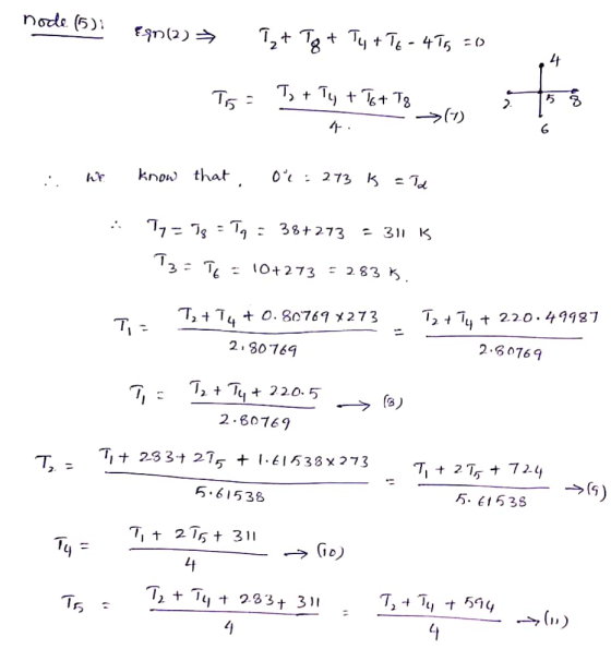 node (5) TRtTy tT-4T5 2 T,Ty 2 + T5 6 know that 311 K 38+ 273 T3 T O+ 273 = 283 K + 220.49987 T2Ty T,+ T4 + 0. S0769 x273 2.6