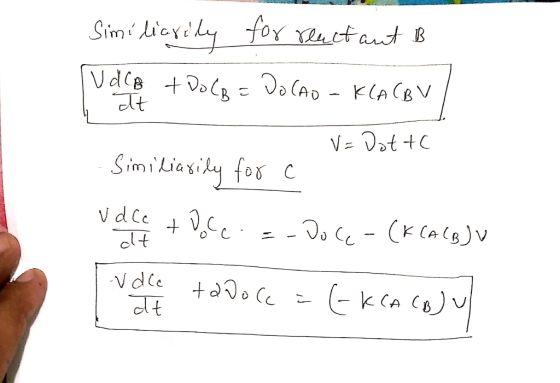 Simi icyd hy for Yataut B UdBDo- DoCAD t KACBV V= Dot+C SimiLiax y fos c V d Ce - VdCe - k CA CB dt