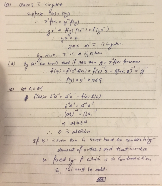 s冲ト.se. f(x2. Tgo て. b) fla) z f屋t(x))t(x),x.allt) t)三a 述) leta,tEG a is even fen G must have an neh ide be fxed So, GI must