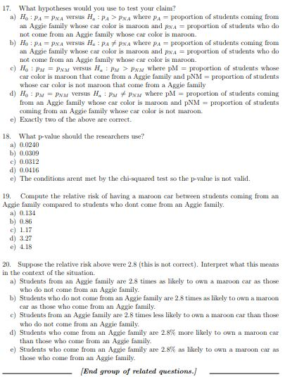 17. What hypotheses would you use to test your claim? a) Ho : PA = PNA versus H.-Pa > PNA where PA = proportion of students c