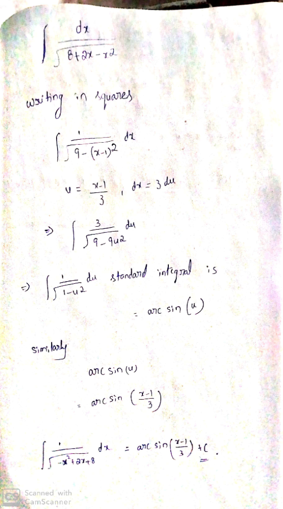 SL d1 3 5) I-u2 anc sin() onc sin (u) : arcsin (%) Scanned with CamScanner