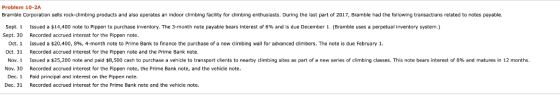 Problem 10-2A Bramble Corporation sells rock-climbing products and also operates an indoor climbing facility for dimbing enth