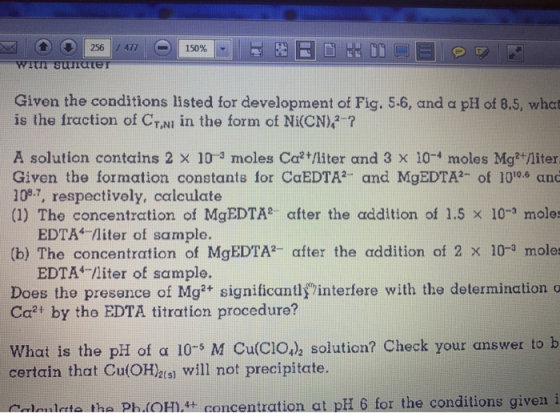 Given the conditions listed for development of Fig. 5.6, and a pH of 8.5, what is the fraction of CTI in the form of Ni(CN)?