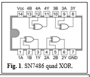 Voc 4B 4A 4Y 3B 3A 3Y 14 13 12 11 10 98 D2 3 415 16 7 1A 1B 1Y 2A 2B 2Y GND Fig. 1. SN7486 quad XOR