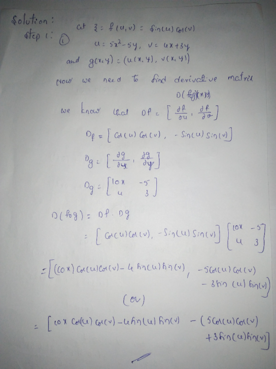 Soloteon step Cit 3P(u,v) -fincu) o1v) VE uxt3y gcray) (ur. y), v(X, 4) and fnd derival ve mafril ol fgit nee d we Nouw Enad