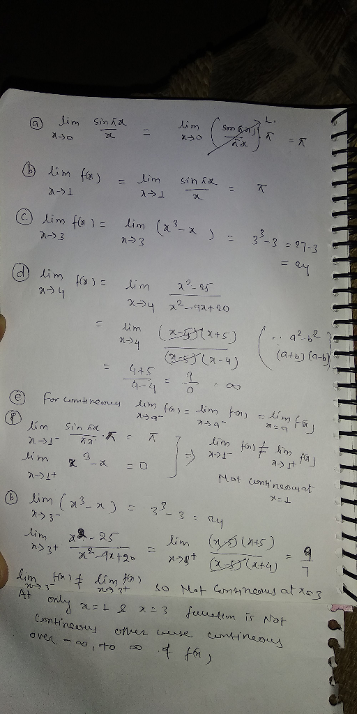 L. lim So jim Sin a 1-3o Lim 2-1 Lim (c) im fa = 3-3 27-3 = Qy tim Lim (2 5) im r (atbj(a-b 445 Far csmtnCere ( fay T-K im No