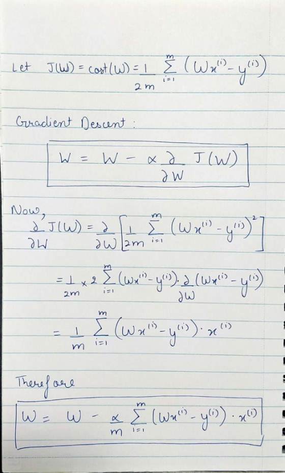 Let Jlw)-costlw)- E (U 1 2 m Grradient Desunt W W = Now JIW)- m = 2 2m (i) Tha ans m lwy