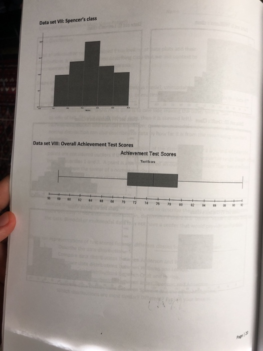 Data set VIlI: Spencers class Data set VIll: Overall Achievement Test Scores Achievement Test Scores Tast ars 82 70 72 74 2