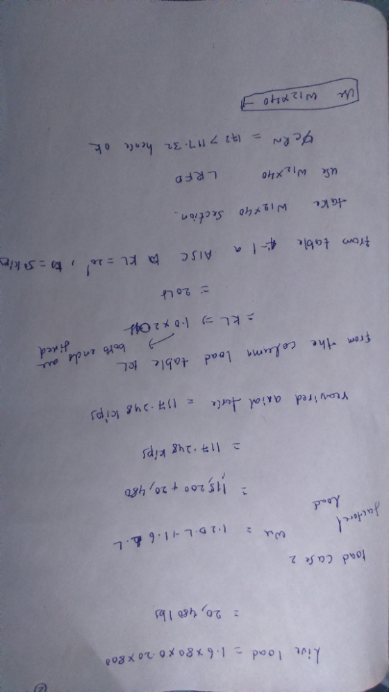 toad Ca se 2 bad 15 20 , 20, tro 그 11 29g kips cips From -the celumm load table tel ニkl刁 1.DX 2 여4- ご 20Lt = 1477 117-31 hena