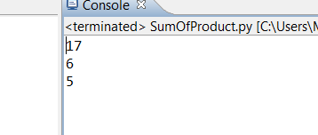 Console X <terminated> SumOfProduct.py [C:\Users 7 fi