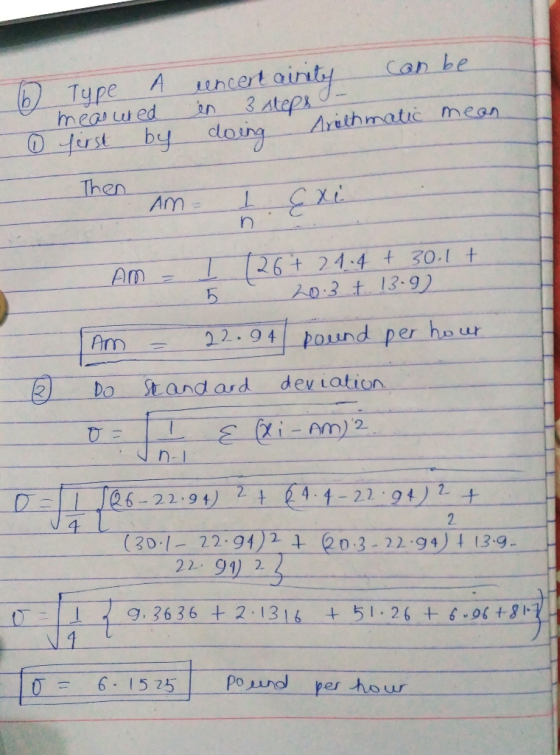 can be uncert ainy 3 Atepx A Type meaued fust by Arethmatic mean doing Then Am 1 Exi [26+ 24.4 30.1 t 20.3 t 13-9) 7 AM pond