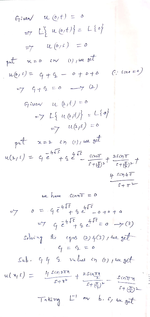 u (0t)= Giutn Lio uL - (o,) put (1)e get Giucn 7L uetL{of put 2 25ch 7 t e hae ナe he e 2Sn ul SinTT get Taking