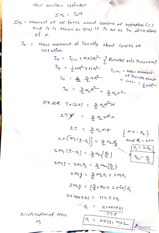 Nv censfde cy.tinder ZM MDuent of all force about centre of rotation C) taIeen as ve) if it act qs CILd it is Mass moment of