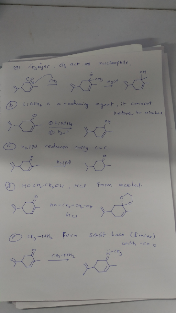 nucleophile CH, act (a) M2 noof CH3 educig Cenvert it Li AlhA ayeut ketove h alcehol OLIPIHA DY reduces oy CEC nefpd Form ac