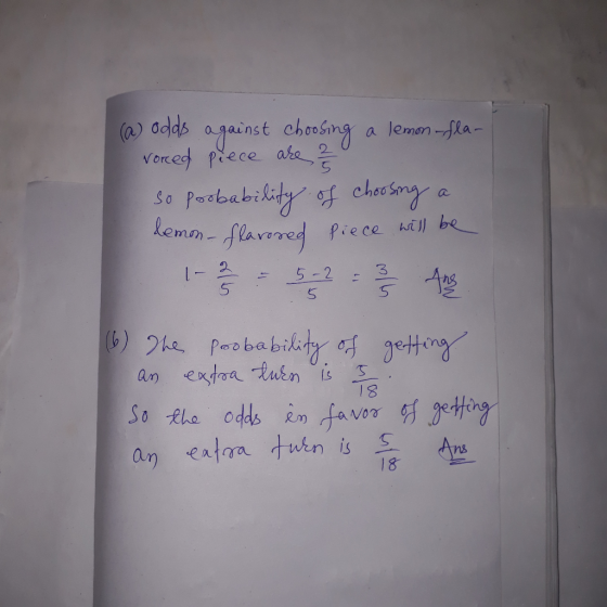 ( odds against chenng Vorced piece ahe2 a lemon-fla- Se Partaabikity of chec kemm-flarerey piece hill be 1-2 5-2 Ans ) he Peo