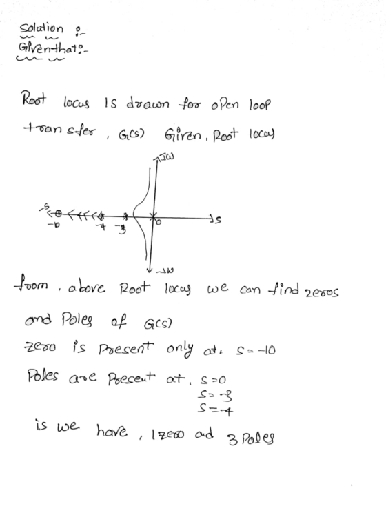 Solutiono Glventhat Root locus S dzauwn fo oPenloo an ses t loc) T00 Poles ase Pect, s -o is we have lzeso od 3 Podes