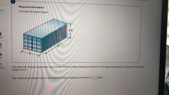 Required information of 2 Consider the given figure 8.6 ok nt int ences Calculate the vertical hydrostatic load on the 5100-l