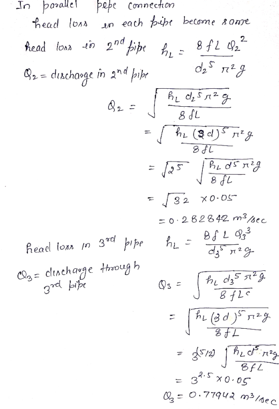 In porallel epe Comnechon head los each bt become 8ame 7/8 d2 drachange in 2d pir 2 8 fL 3 2 -o 2828 42 m3/ec 2 hL CO=clincha