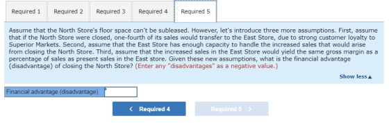 Required Required 2Required 3 Required 4 Required 5 Assume that the North Stores floor space cant be subleased. However, le