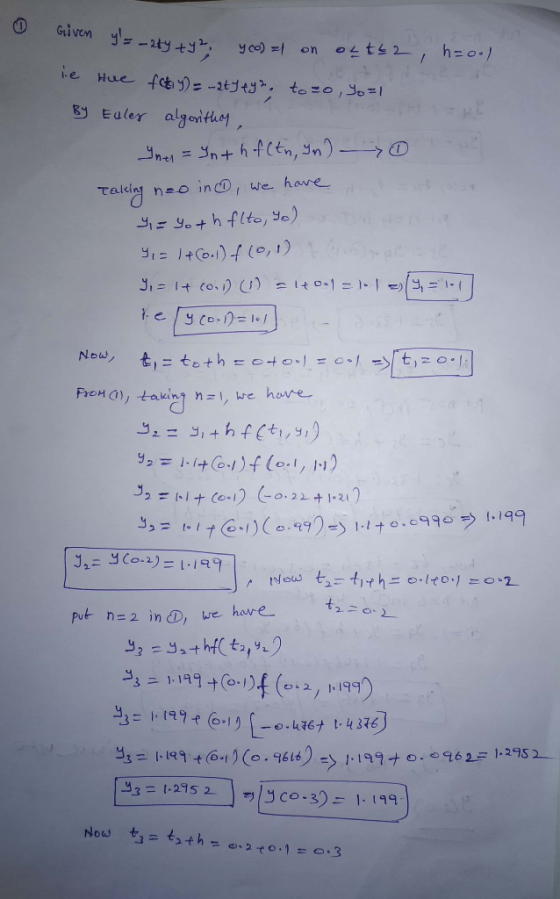 Given yl--2 gy Euler al onth Now t120. L Put n=2 in D, we hove- +2 , l, 199