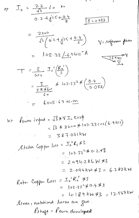 2- 2 07 =220 = 192.33 1.9411*A 9 q1) 2. =「3 * 22.cr l o2-33(Js(6.9411 2.094kwメ22 6.282 kW