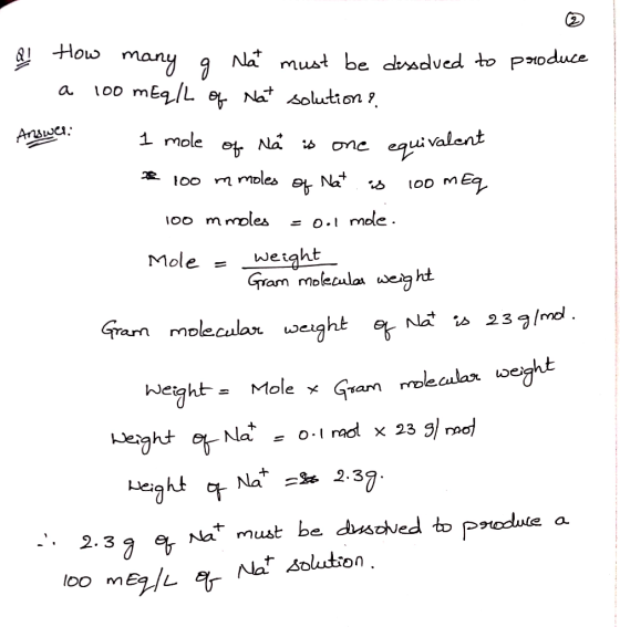 & How many a Na must be crsdved to pioduce mEq/L e Na* solution Answe 1 mole e Na equivalent mEq oo m moles e Na* mmoles OO =