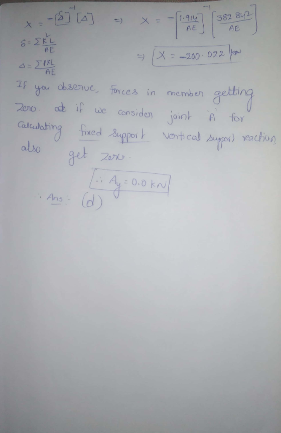 94 382 80 AC AE 200 022 AE f you absenue forces in membe considen joio Calceabing fxed also qe gel A,: 0.0 kN . Ans