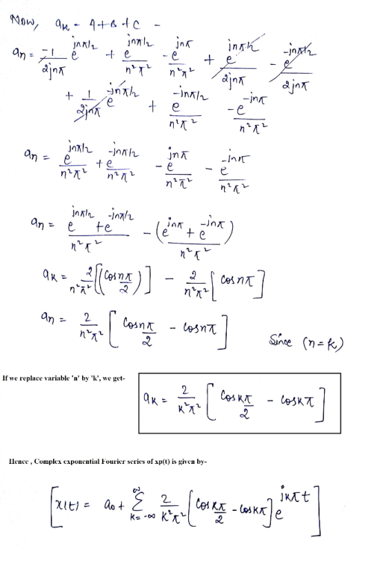 -Int If we replace variable n by k, we get lcnce, Complex exponcntial Fouricer series ofxp(t) is given by-