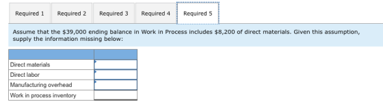 Required 1Required 2 Required 3 Required 4Required 5 Assume that the $39,000 ending balance in Work in Process includes $8,20