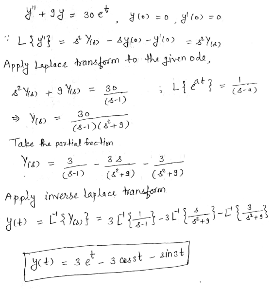 +930 e (๑) Apply Laplace banaom to tiven oda 2. (&- a) 30 Appl invese lalace thanam (t) = L 3 cos 3 (t) = 3 e