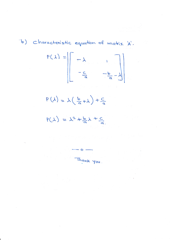 b) charactenistic equation of mais A -b a. Thank You