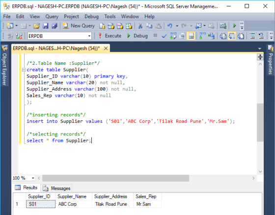 ERPDB.sql - NAGESH-PC.ERPDB (NAGESH-PCNagesh (54)) - Microsoft SQL Server Managem... File Edit View Query Project Debug Tools