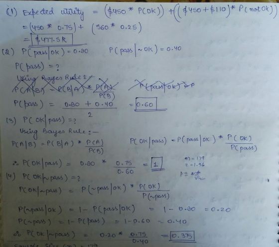 (t150米 0.75)+ (560 * 0.25) Cpass|ok ) = 0.80 PCPass | ~ 0K)-0.YO PC B 丛) = 0.BO + O.YO 10.60 2. Bajen Rutle PCS) 2 116 o. 6o