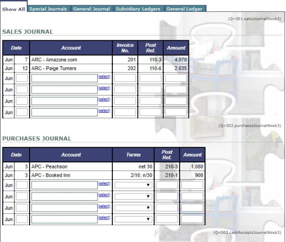 Special Journals General Journal Subsidiary Ledgers General Ledger (Q-501.salesJournalWeek3) SALES JOURNAL Invoice No. Post D