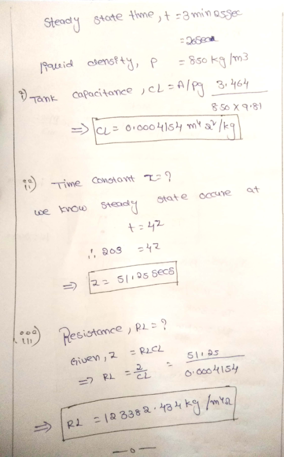 Steadty State met -3 min osses 8So χ 9,81 State occuye at t 12 esistance, RL ? Given ,又 = RLCL 51195