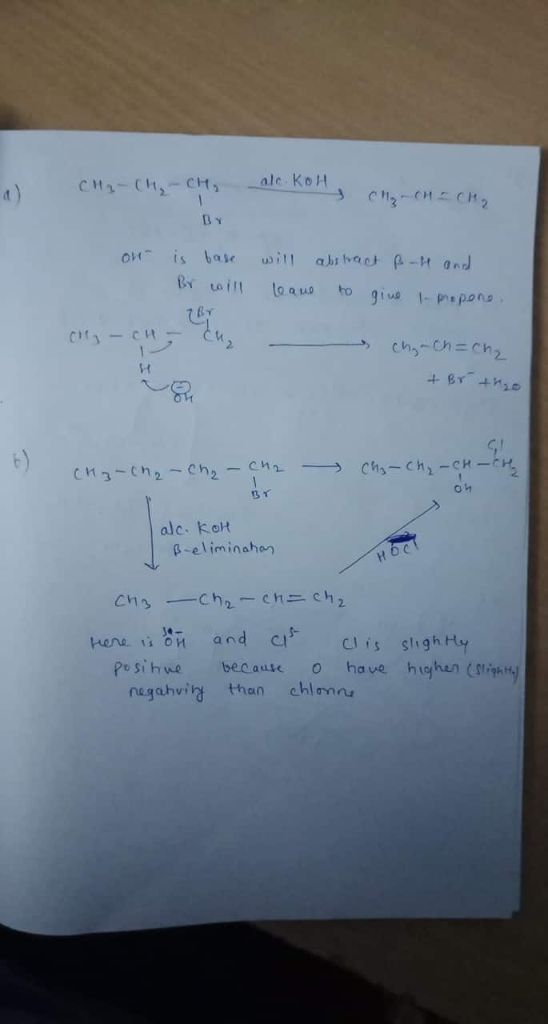 By will to asuo togi pspan b) oh B T alc. Kot β-elim inahan Je- S- slighHy negahvi than chlonn,