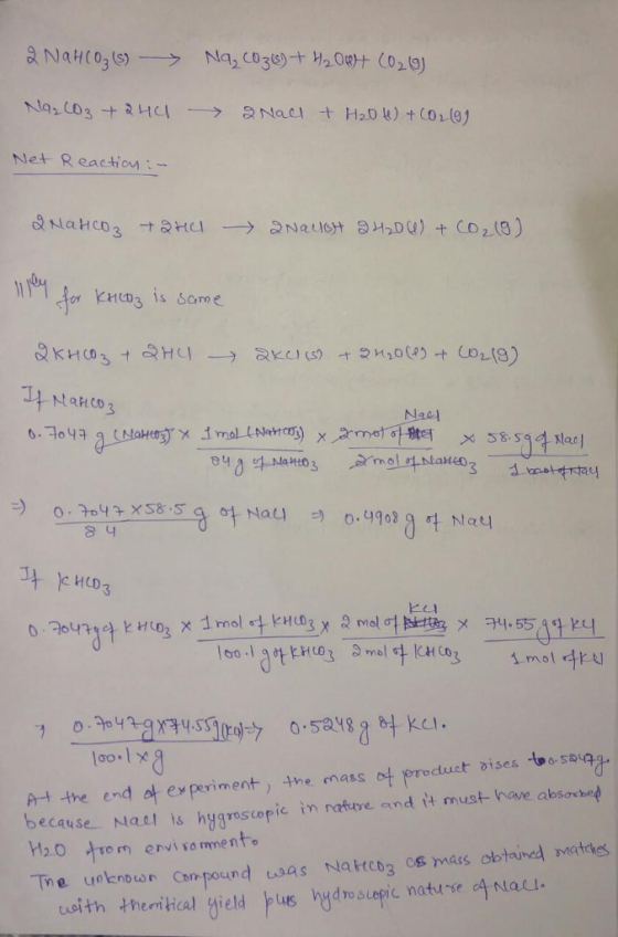 NNet Reaction : or KHD3 is Some Naa 8니 과 kHLD 3 ヒし1 loo .la*ttHcPg3m이다!C-H co3 1.m~ o ldi.L A-t the end ot experiment, Ane ma