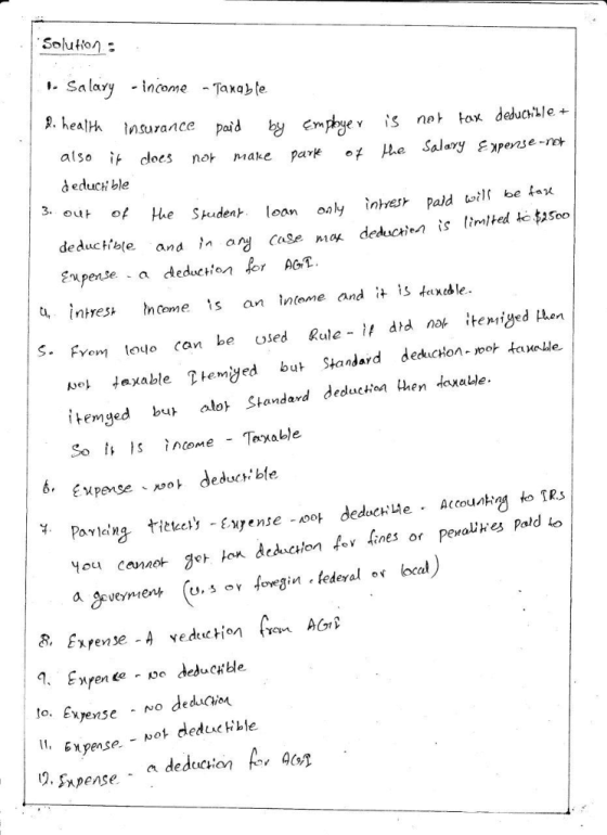 1. Salary income Taxae Insurance paid by empy Y Snet tax deduchle + also it does no+ Make pa꺄 。ț μ. Salary Frens e-m+ dedu