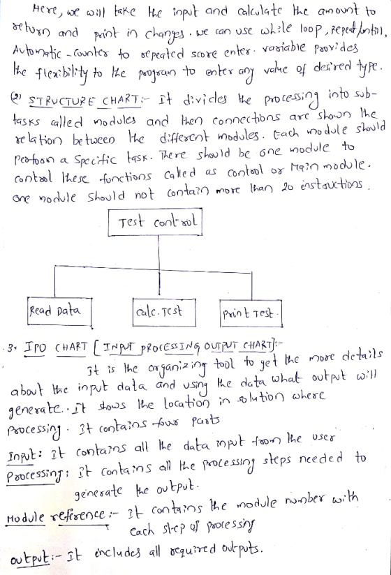 de ) STRUCTURE CHART- It dvide3 he pocessinj i to sub sKs llednodvles and en conections arc skoon the r on be haee he dfHescn