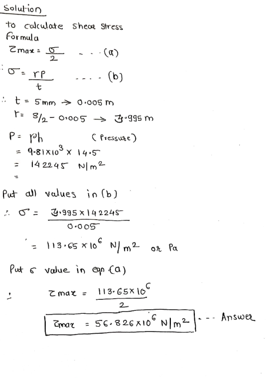 to calcutSheoe Stress Formula 2 t = 5mm 0,005 m r= 8/2-ooo 5 →迓.ggs m Put a) values in (b) Put є value in C (a)