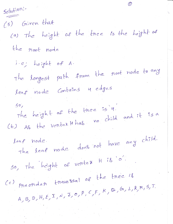 Solution C5) iven thak Ca) The height O.f the ice is the height af the g1 00noae c height of A The hongest path fnom the oot