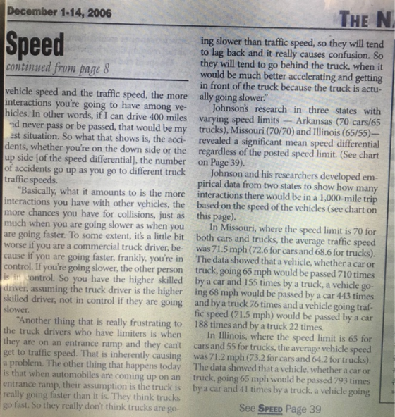 December 1-14, 2006 THE N ing slower than traffic speed, so they will tend to lag back and it really causes confusion. So the